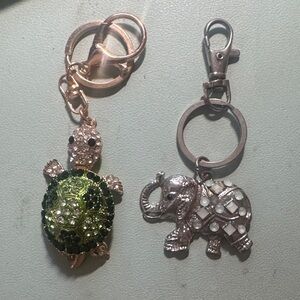 Crystal Turtle and Elephant Keychain Set